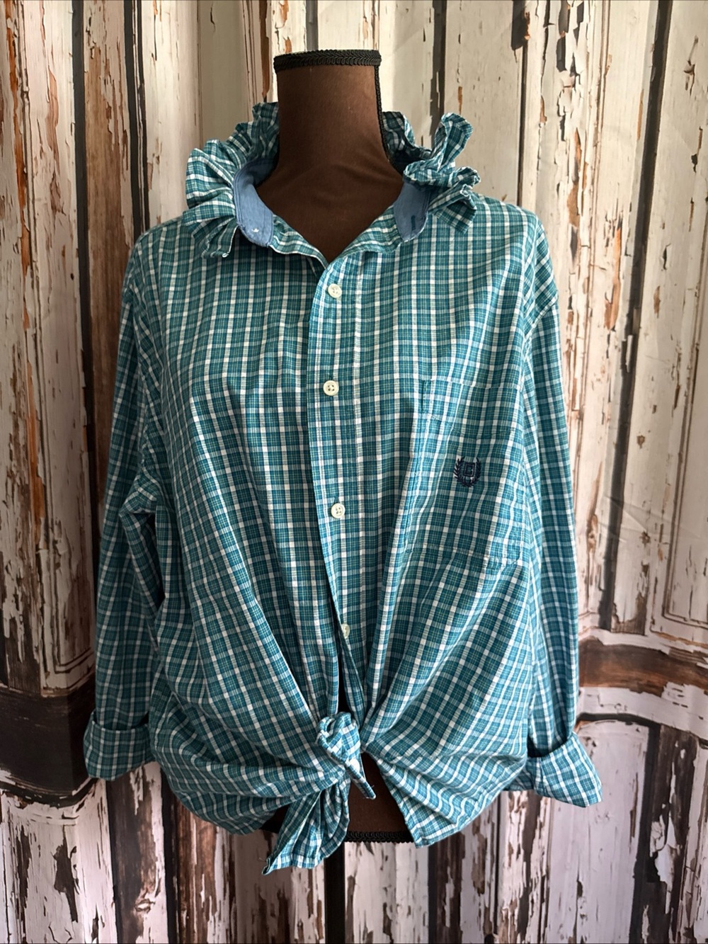 Reworked upcycled ruffle xl plaid button up shirt see details